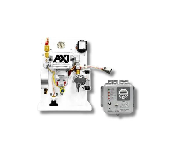 FPS Compact fuel maintenance system — wall-mounted automated diesel tank cleaner with Smart Filtration Controller, DC gear pump, primary filter water separator, LG-X 500 magnetic fuel conditioner, and multi-alarm safety system on powder coated aluminium back plate