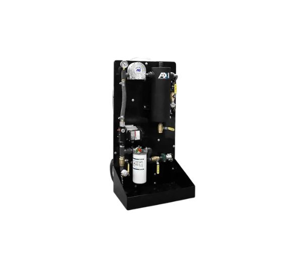 MTC-1000 mobile fuel polishing system — cart-mounted 15 GPM portable diesel tank cleaner with mechanical water separator, 1/2 HP rotary vane pump, LG-X 3000 inline magnetic conditioner, multi-stage fine filter with pressure gauge, 1-inch cam and groove connections, and spill containment tray
