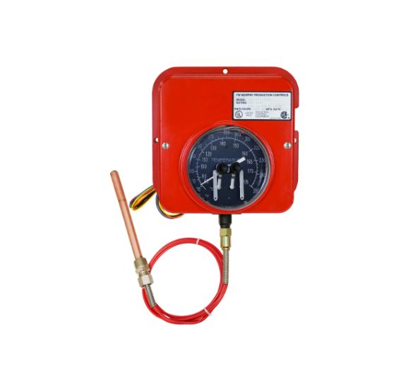 SPL Series 4-1/2 inch vapor-actuated temperature gauge with adjustable high and low limit switches for gas compressor and engine protection