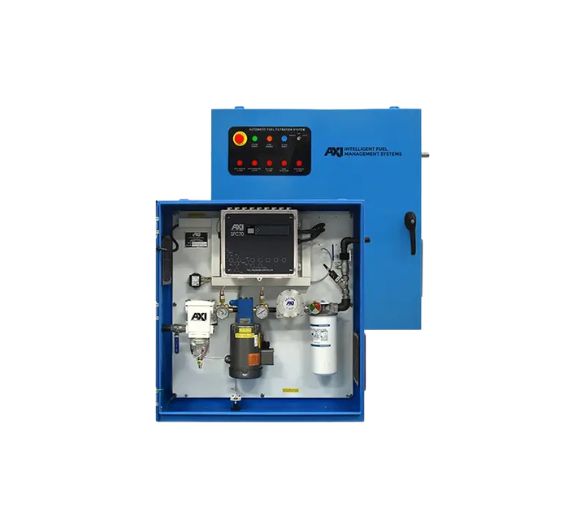 STS 6003 fuel polishing system with touchscreen controller and plumbing connections