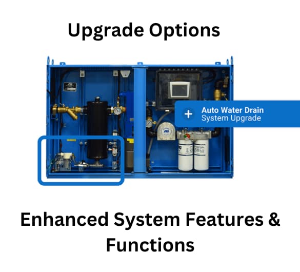 Industrial system with upgrade options, featuring auto water drain system upgrade for enhanced features and functionality