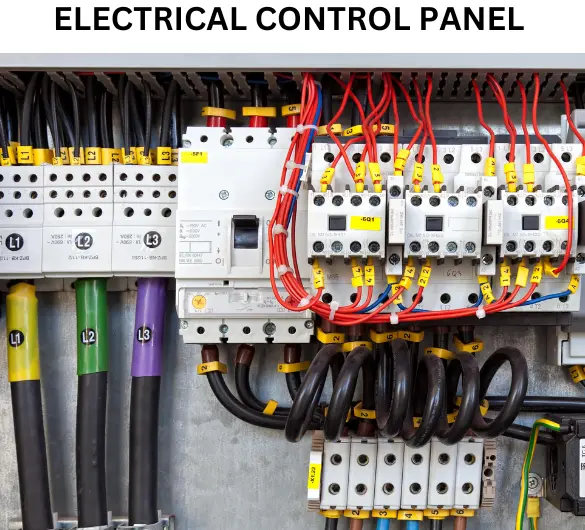 Electrical control panel with an intricate arrangement of wires, illustrating the complexity of its electrical systems