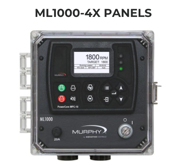 ML1000-4X Panels by Murphy featuring PowerCore MPC-10 controller with display showing 1800 RPM target and various control buttons